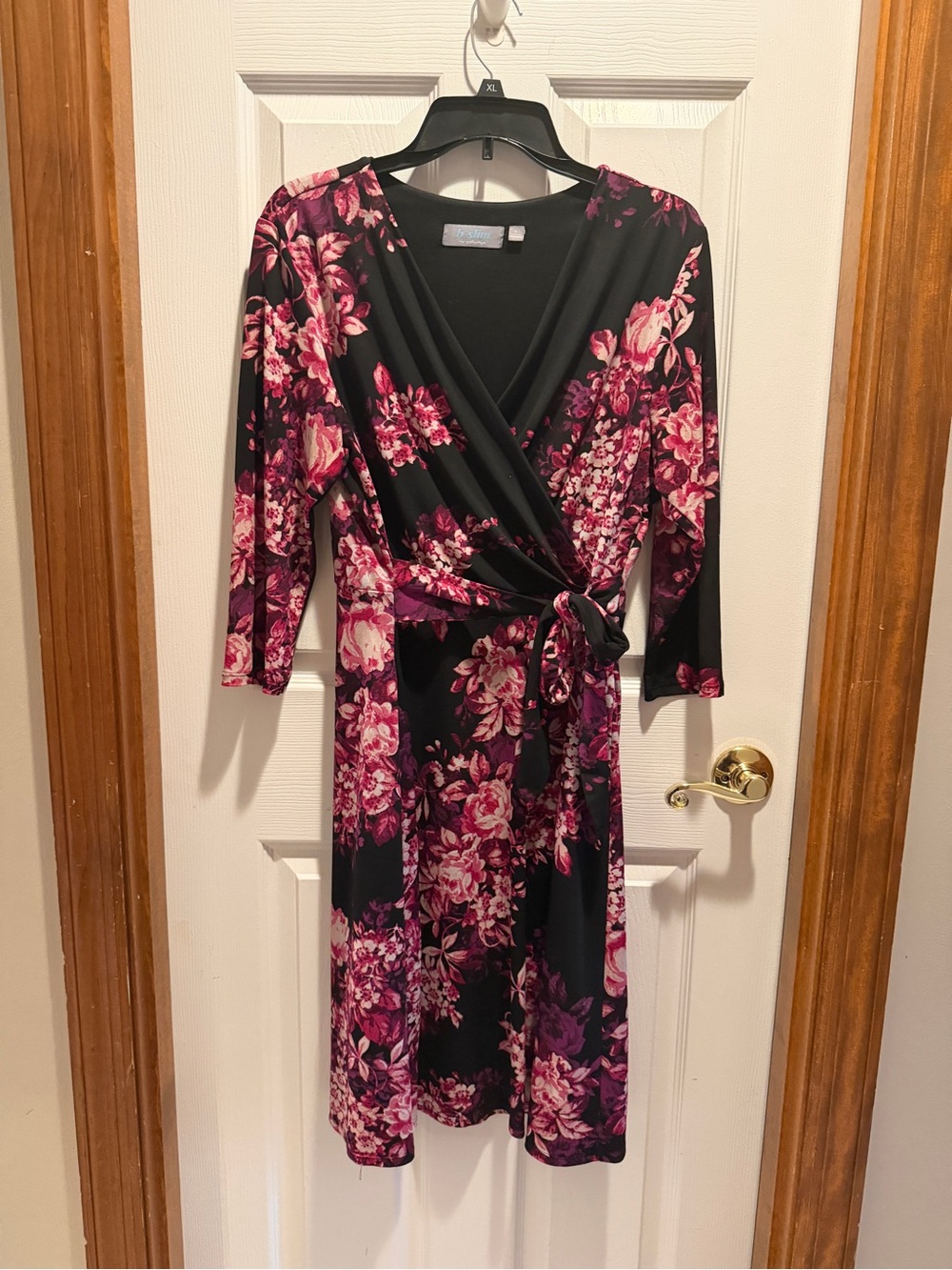 Floral Wrap Dress in Black and Pink - Elegant Women's Dress